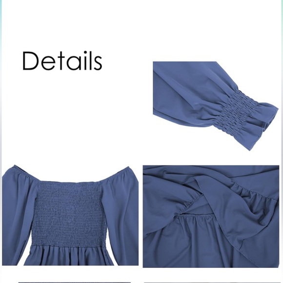 Blue Anna-Kaci Long Sleeve Square Neck Dress Size Small - Picture 10 of 11